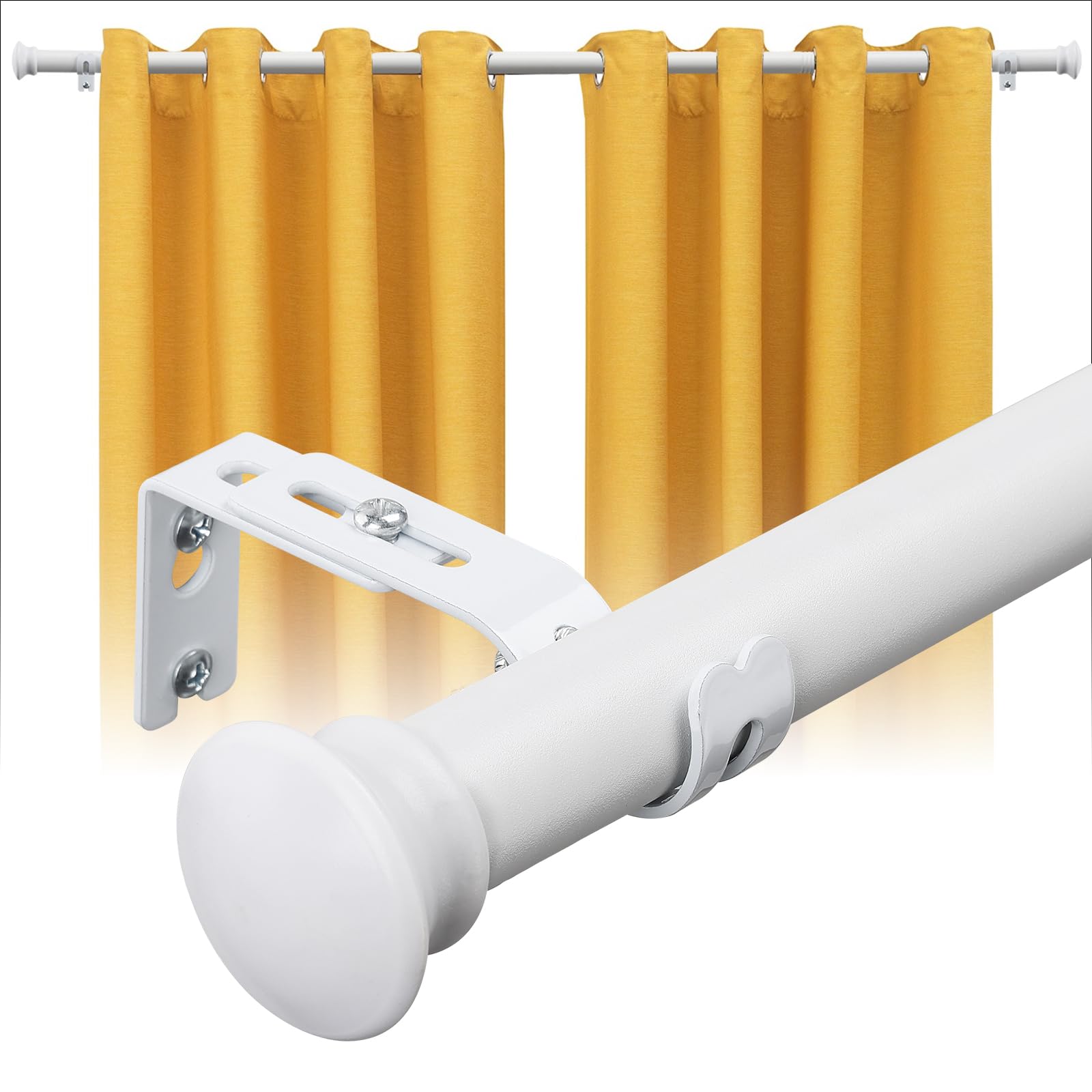 Adjustable Curtain Rods 45-72 Inches, White Window Curtain Rod for Bedroom, 1 Inch Heavy Duty Single Curtains Rods, Drapery Rods with Brackets Set,