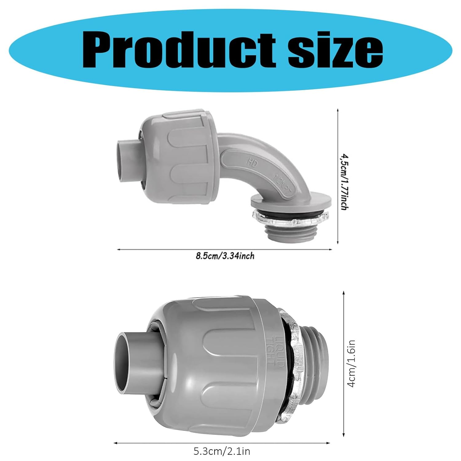 PVC Electrical Conduit Connectors with Abrasion Resistance Liquid Tight Connector for Outdoor Flexible Tubing Install Abrasion PVC Conduit Connectors