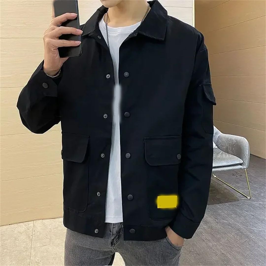 Men's Denim Jacket Cargo Style Jean Coat Cowboy Elastic Outerwear