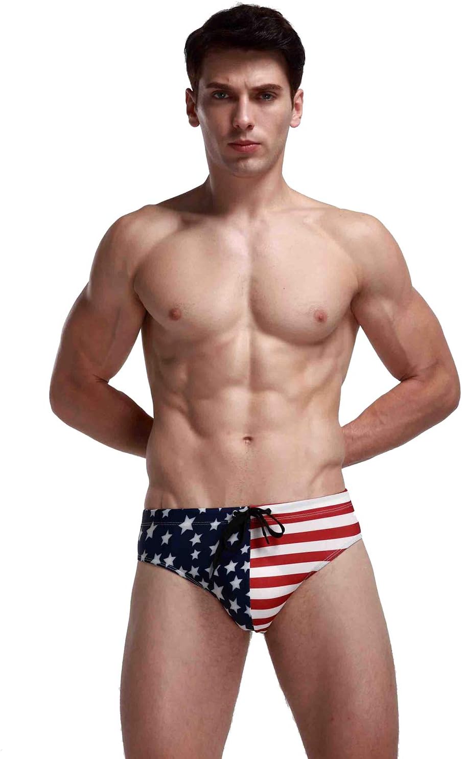 Men's USA Flag Stars Low Rise Swimwear Bikini Briefs Beach Swimsuit