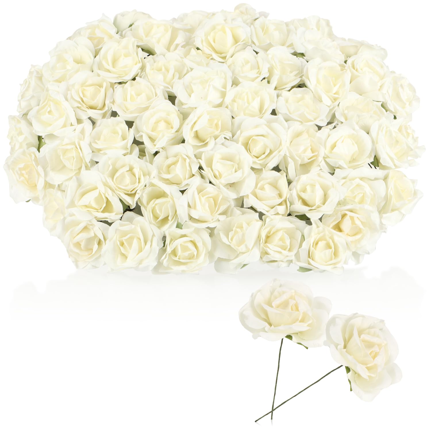com-four® 60x Papierblumen - 10x Bouquetzweige Bündel mit je 6 Blüten - weiße Deko Blumen - Papier Rosen zum Basteln, für Kränze, Tischdeko, Hochzeit, Geschenkdeko (10 Bündel weiß)