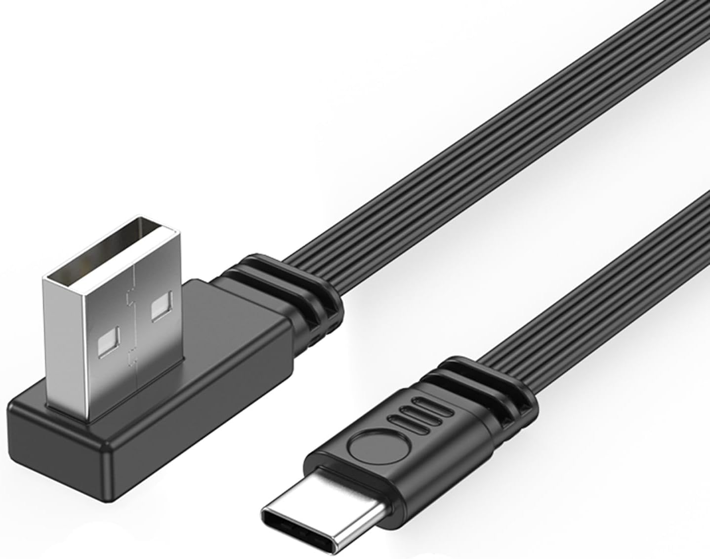 USB 2.0 To Type C Data Cable 2A Fast Charging 480Mbps Data Transfer Flat Wire Line 90 Degree Elbow For Tablets Phones Smartphones Compatible