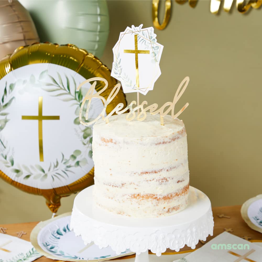 Amscan 9915630 - Botanical Celebration Christening, Communion or Confirmation 'Blessed' Acrylic Cake Topper - 18 cm - Image 2