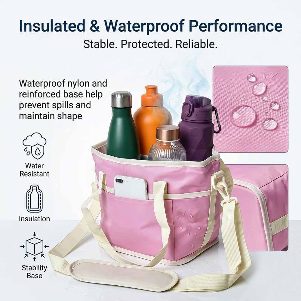 4 Compartment Insulated Drink Carrier Holder Bag, Multiple Tumbler Caddy Family Size Drink Bag, Water Bottle Holder with Adjustable Strap, Drink Caddy Tote for Coffee, Travel, Outings (2PCS C)