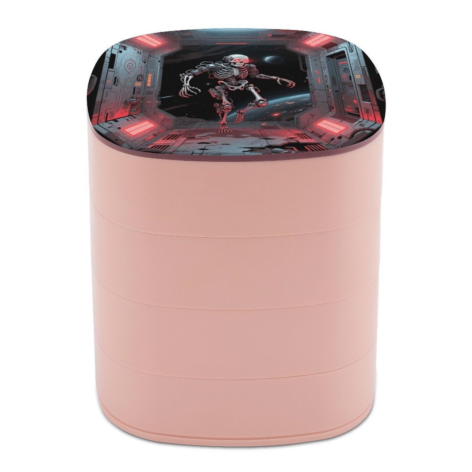 VstaDank Skull Jewelry Case Women Portable Travel Jewelry Box Rotating Jewelry Organizer with Mirror Multi-Layer Necklace Ring Earring Storage Box for Bracelets Rings