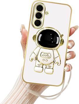 Samsung Galaxy A57 5G ケース かわいい 6D 宇宙飛行士 携帯電話カバー 高級キックスタンド付き 耐衝撃性 保護 シリコン ソフトカバー Samsung A57 5G 6.7インチ用、ホワイト