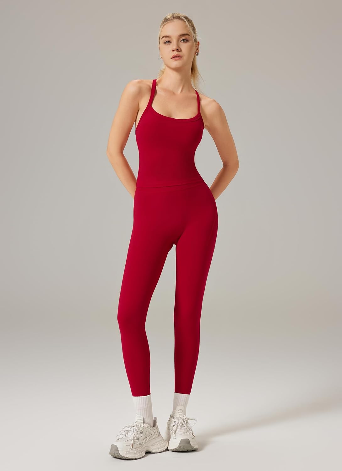 RXRXCOCO Cross Back Workout Sets for Women 2 Piece Padded Tank Tops Hidden Scrunch Leggings Gym Outfits with Pockets - Image 2