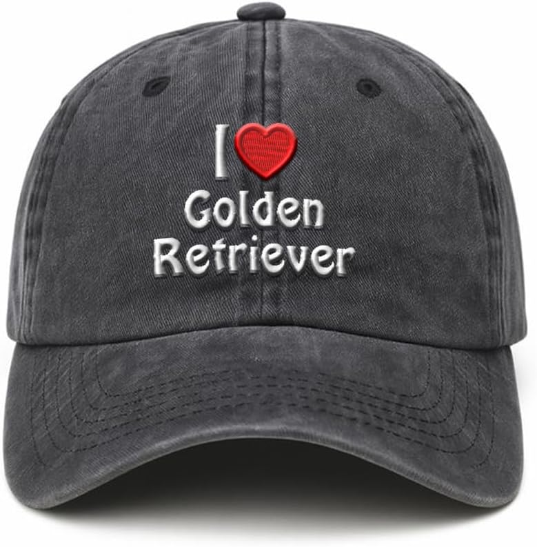 Custom Soft Baseball Cap Embroidered Hat I (Love) Golden Retriever Dog Heart Lovers Cotton