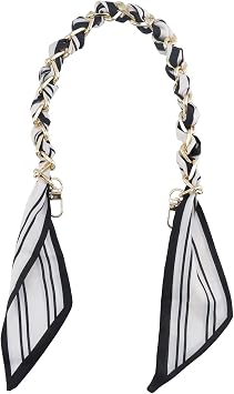 White Black Silk Scarf Metal Purse Chain Strap 18 Inch
