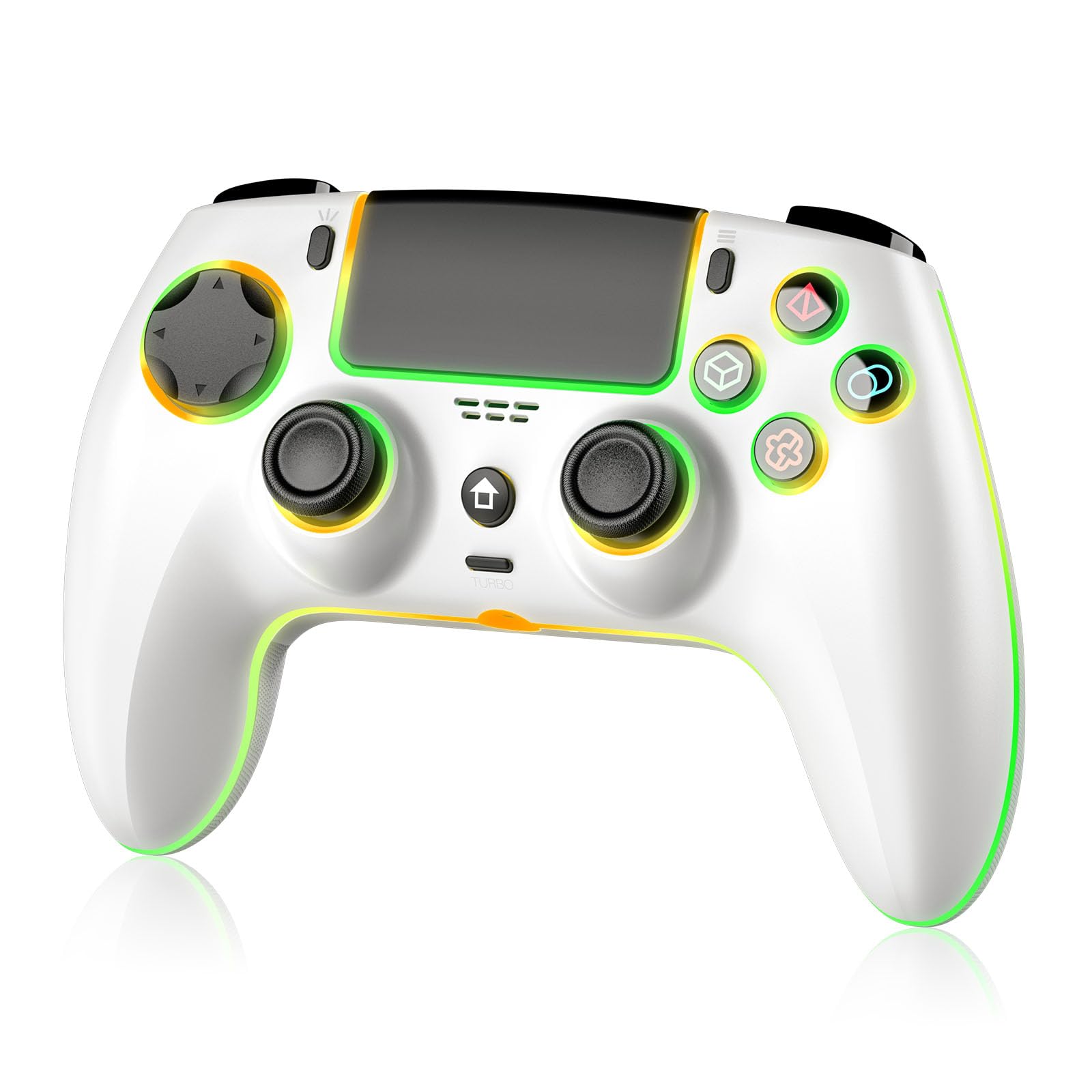 JORREP Manette sans fil pour PS5/Pro/Steam Deck/PC/MAC/iOS, manette de jeu avec éclairage RVB/double vibration/turbo/capteur de mouvement/programmable/connexion casque/batterie 1500 mAh (White)
