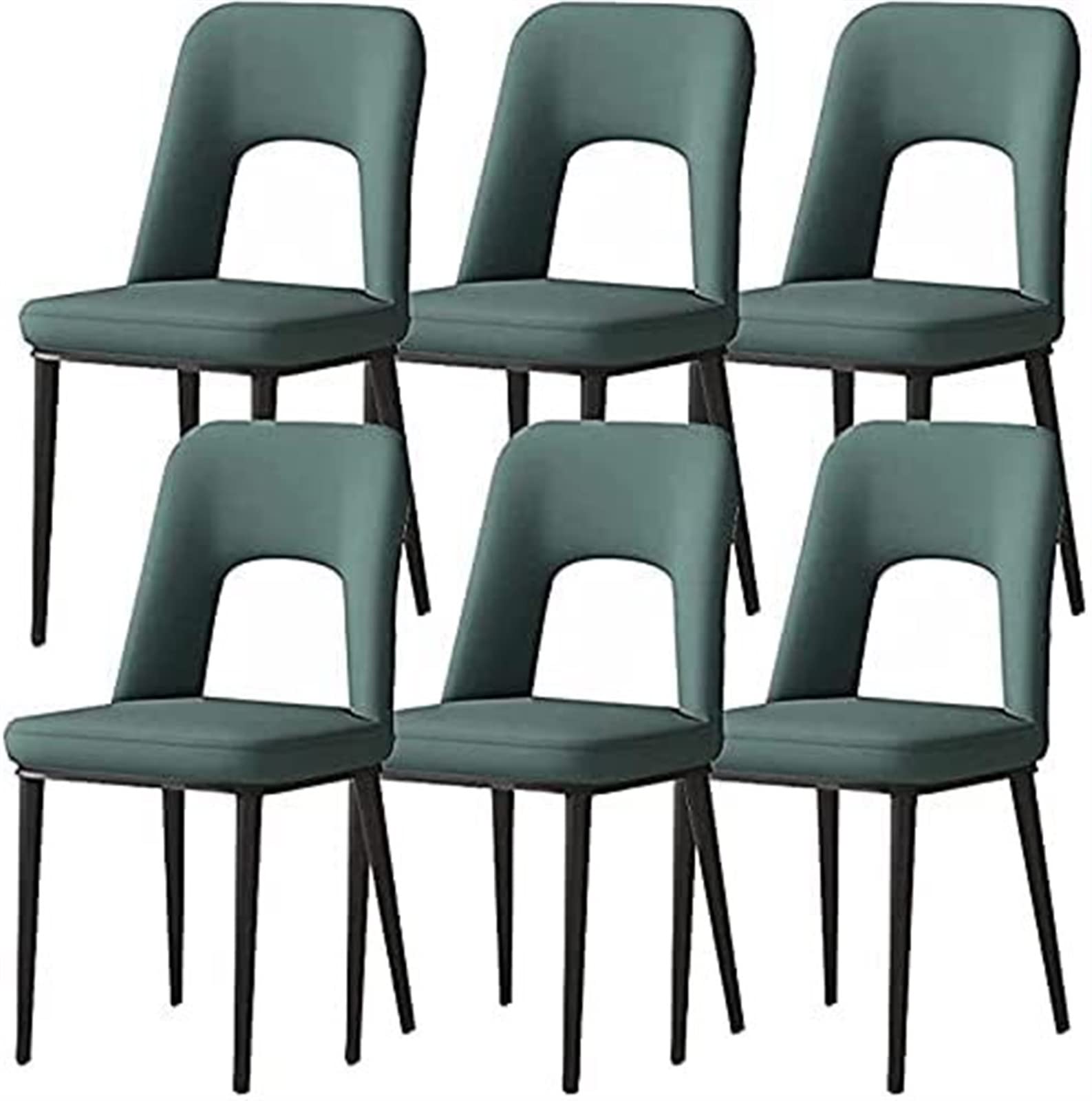 SJIALEN Modern Dining Chairs Set of 6, Office Lounge Kitchen Bedroom Chairs Faux Matte Leather Upholstered Carbon Steel Legs Side Chairs Kitchen Chair (Color : Green, Size : 40x48x85cm)
