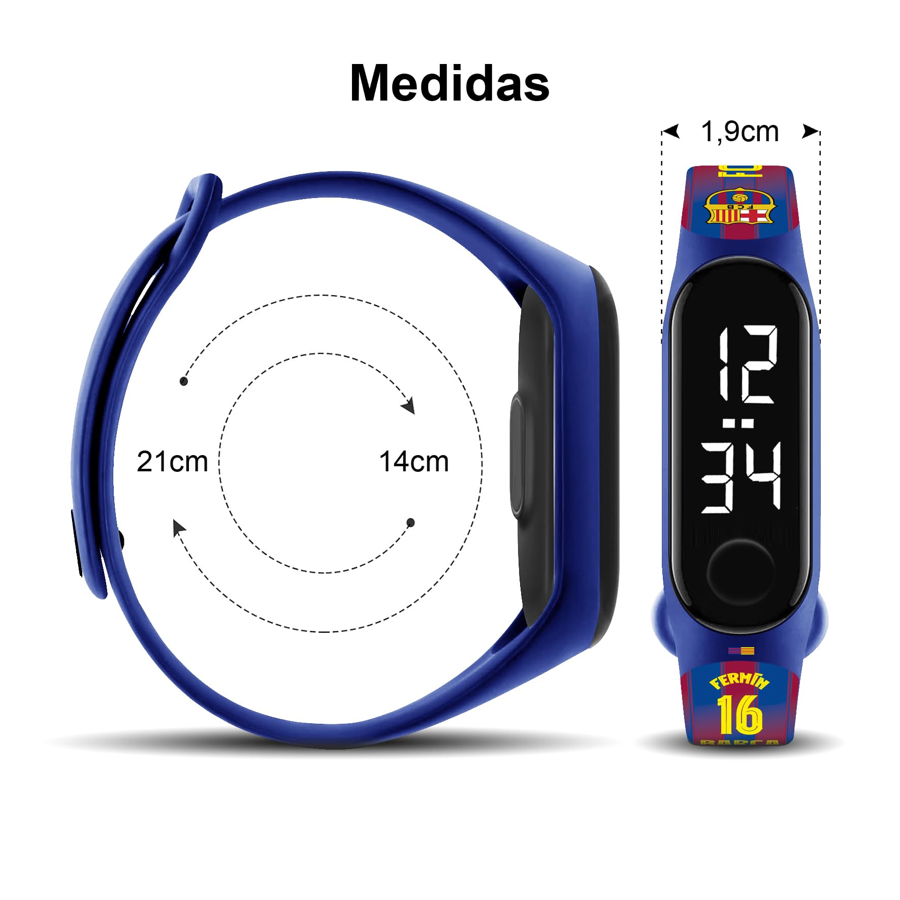 FIT & FUN Bracelet officiel FC Barcelone + Montre numérique compatible pour garçon ou fille - Heure et date - Fonctionne avec piles