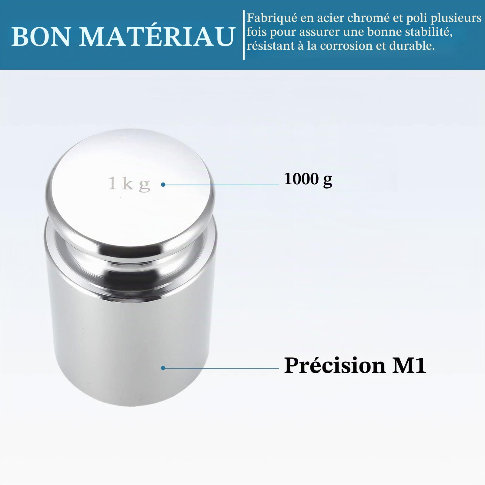 QUARKZMAN 1kg Étalonnage Poids x 1 Pièce Chrome Plaqué Acier Gramme Poids pour Numérique Bijoux Balances et Balance Test, [M1 Précision]