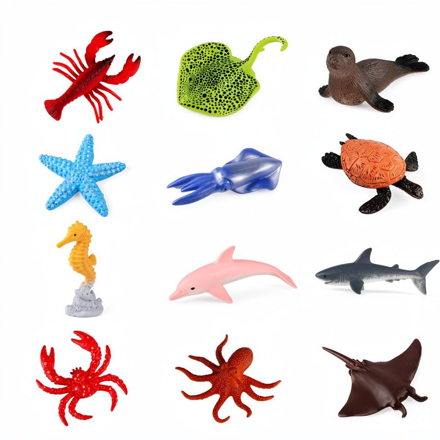 Comforso 12 Pcs Sea Animals Figures, Large Size Boys Toys Plastic Ocean Animal Figures Set, Realistic Mini Marine Creature Models, BPA-Free Plastic for Bath Toys, Cake Decoration & Party Favors