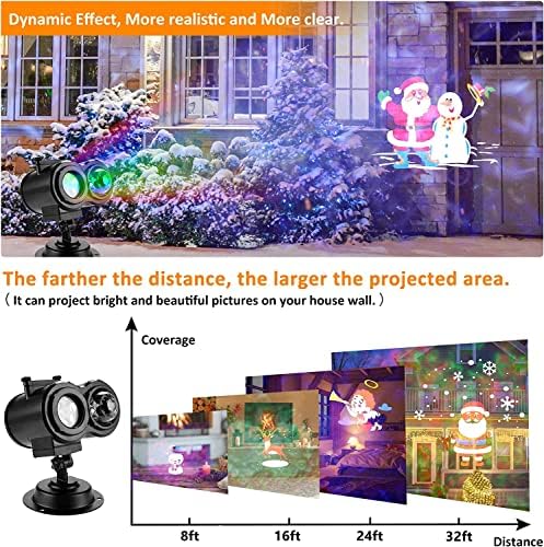 Christmas LED Projector-Christmas Projection lamp Light with 18 Foils Slides,Double Projection Light IP65 Waterproof with Remote Control Decoration for Party Decoration,Indoor and Outdoor Use