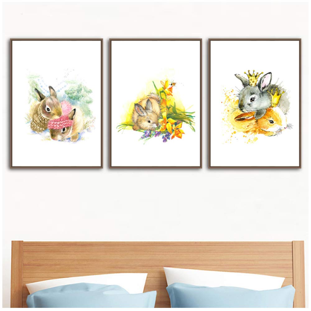 Imprimir Pinturas en lienzo Arte de la corona del conejo Carteles y pinturas de animales para la sala de estar Arte de la pared Cuadros decorección 40x60 cm x3 /15.7 "x 23.6" Con marco