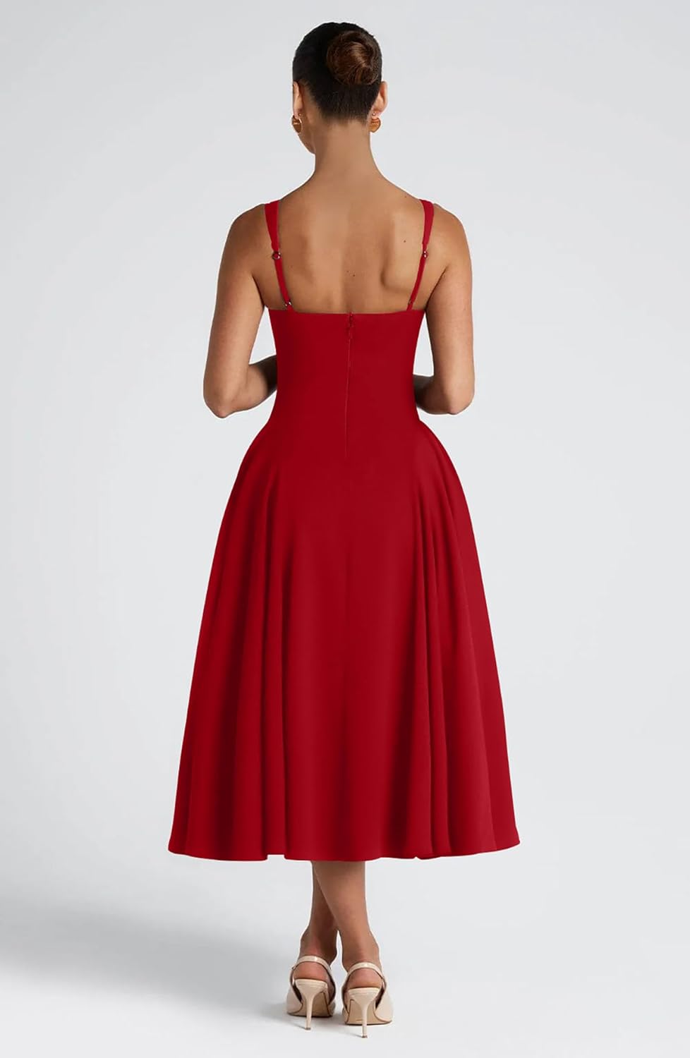 Memoriesea Women's Elegant Square Neck Swing A Line Wedding Evening Party Midi Dress - Image 7