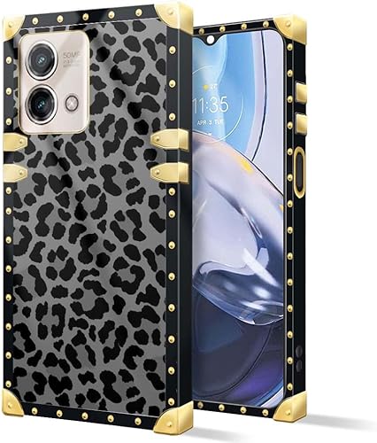 DAIZAG Funda compatible con funda para Motorola Moto G Stylus 5G 2023, funda cuadrada de leopardo negro de lujo, elegante para mujeres y niñas,