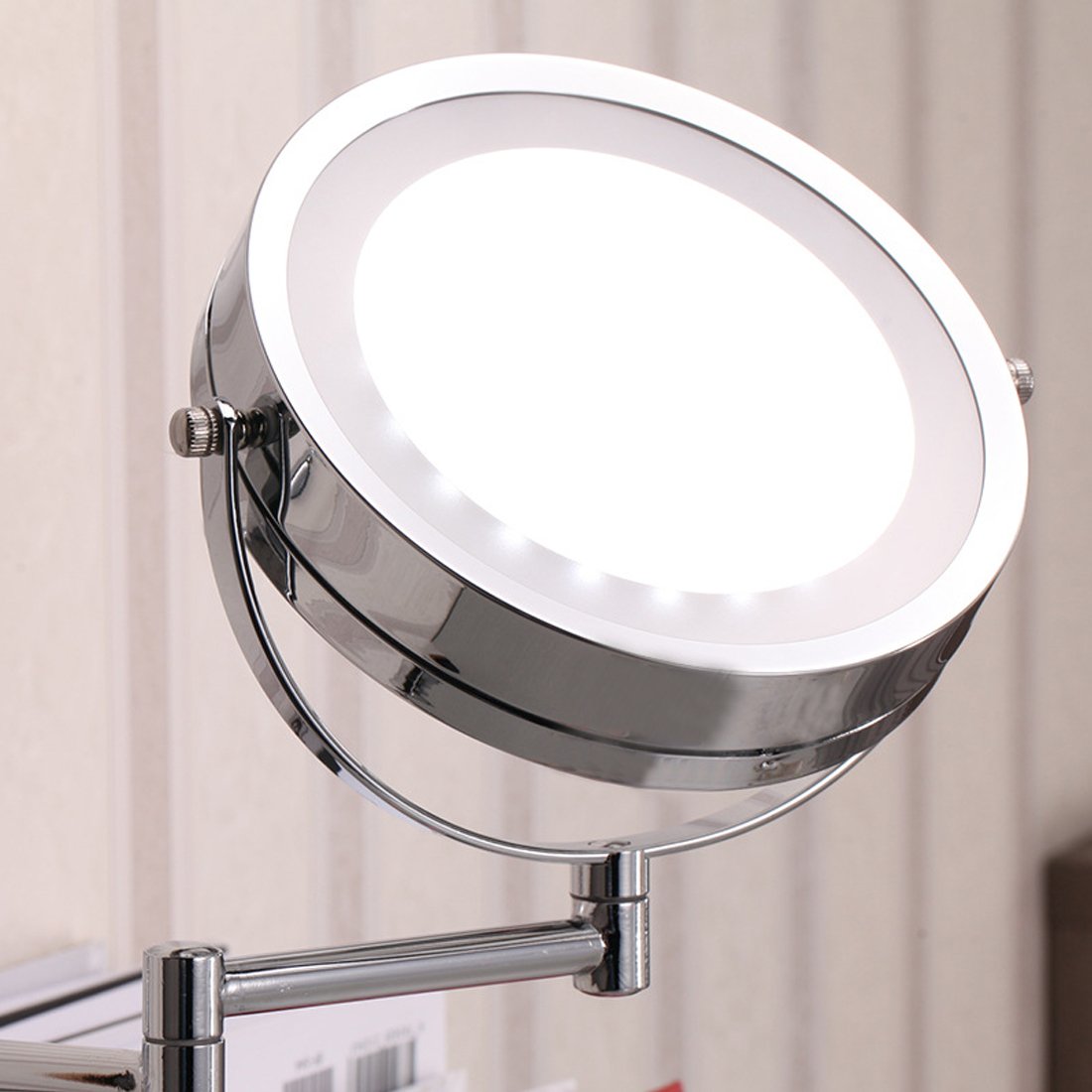 Ruilogod Espejo de aumento de pared LED inalámbrico de doble cara para montaje en pared, color plateado (id: fb0 f2c a10 0f7 b5f
