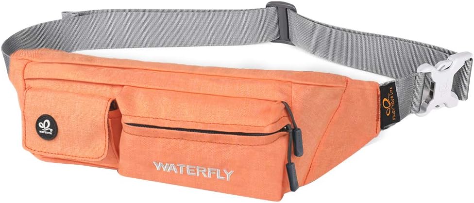 WATERFLY Fanny Pack for Women Men Water Resistant Small Waist Pouch Slim Belt Bag with 4 Pockets for Running Travelling Hiking Walking Lightweight Crossbody Chest Bag Fit All Phones : Sports & Outdoors