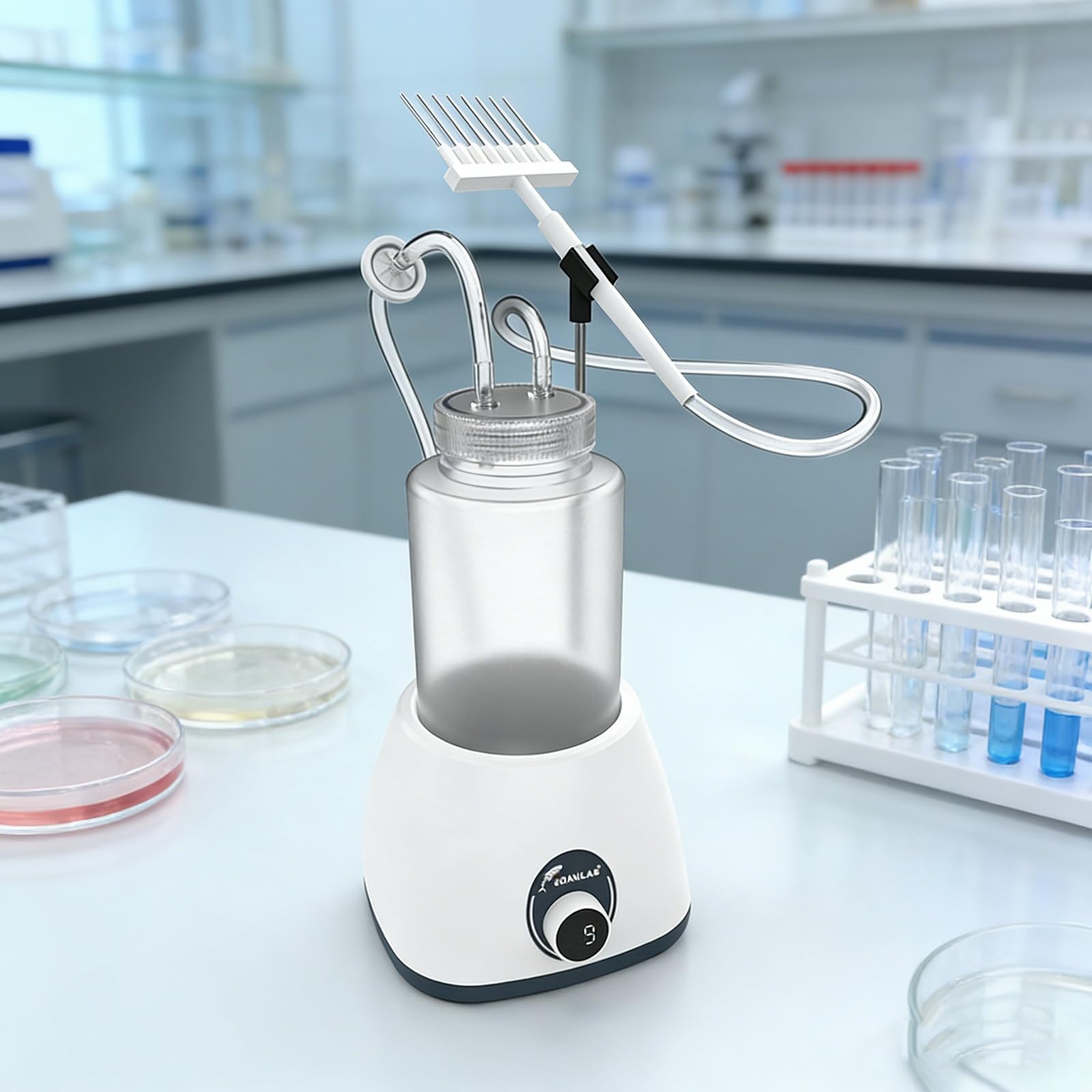 Laboratoryjny recykler płynnych odpadów z głowicą aspiracyjną - laboratoryjne urządzenie do zbierania i ekstrakcji płynnych odpadów chemicznych Wydajność pompowania/zasysania: 6 l/1,6 l (min)