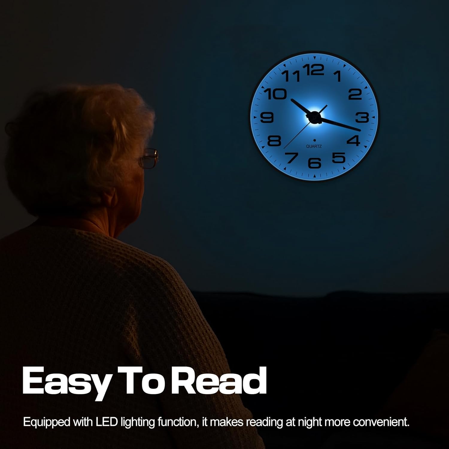 Night Light Wall Clocks Battery Operated, 10 Inch Silent Wall Clock for Bedroom Night Glow, Sound Control Luminous Wall Clocks for Living Room Decor, LED Wall Clock Modern for Kitchen Office