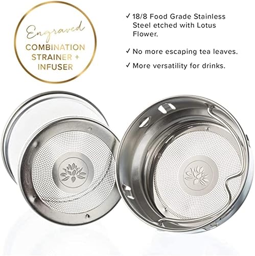 Miniatura 5 de The Lotus vaso de vidrio para té con infusor + colador para hojas sueltas de té y agua de fruta. Botella de viaje de 15 onzas con tapa de bambú.