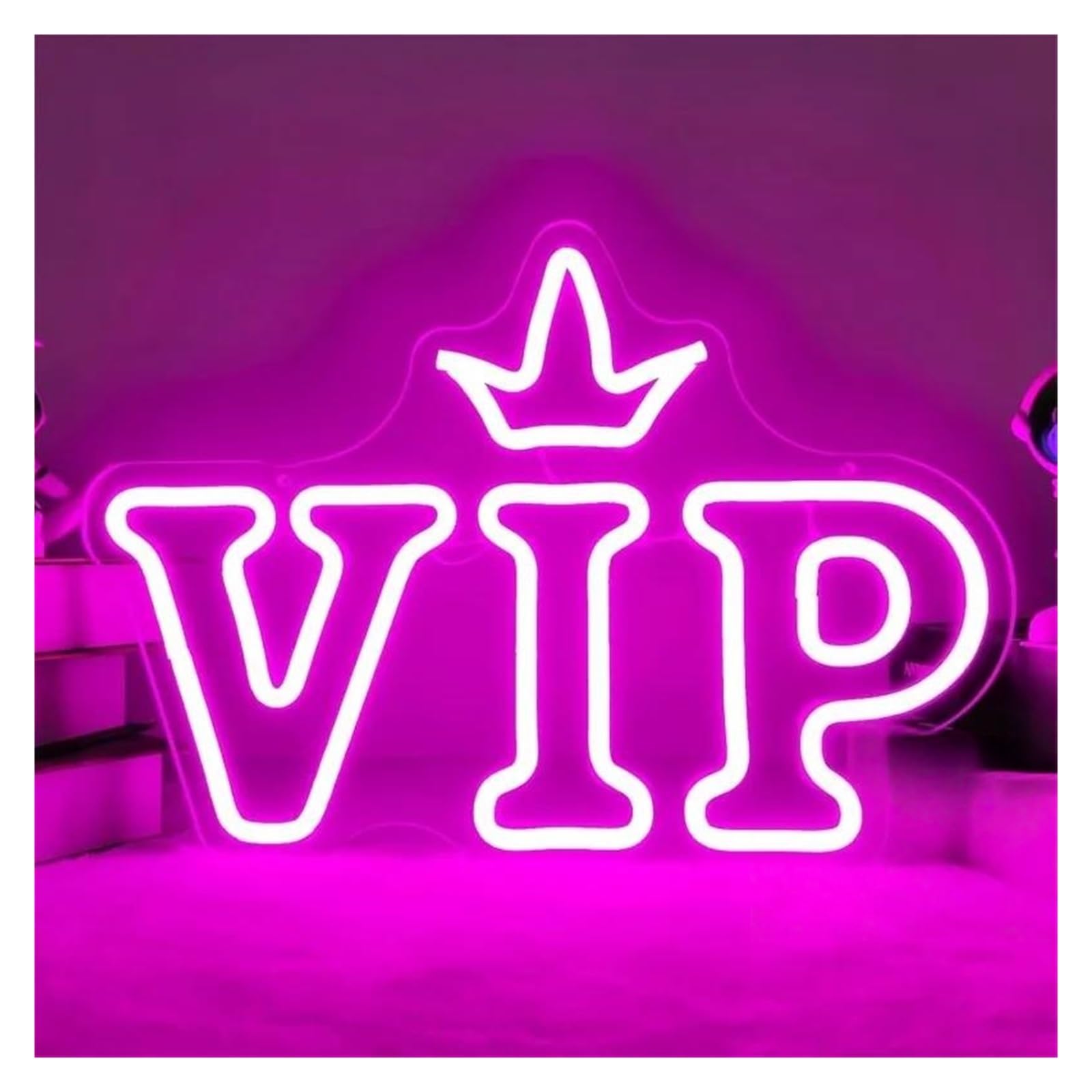 RONGCH Hanging Art Signs VIP Neon Sign Crown LED Light Dimmable USB Powered for Lounge Hotel Club Bar Restaurant Beauty Salon Business Open Wall Decor 30cmx22cm(Rose red)