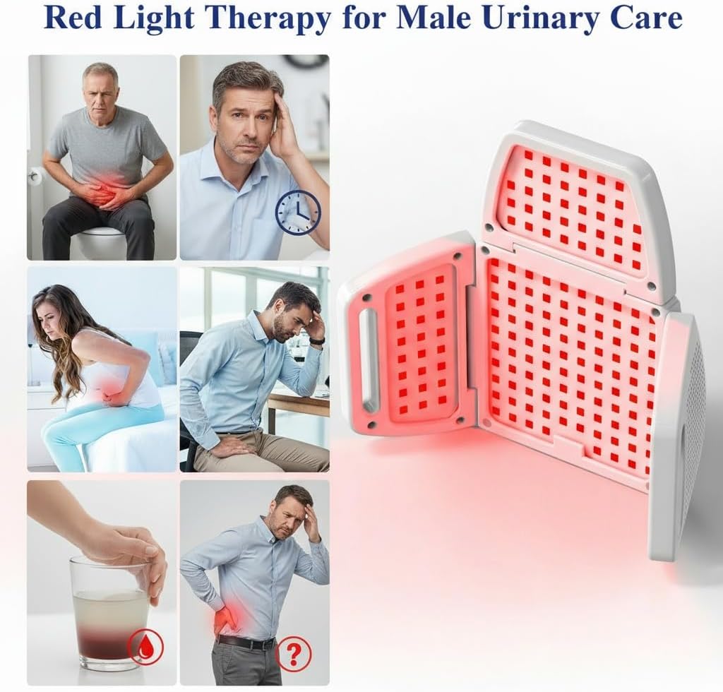 KTS Red Light Therapy Device worn around the waist, emitting red light.