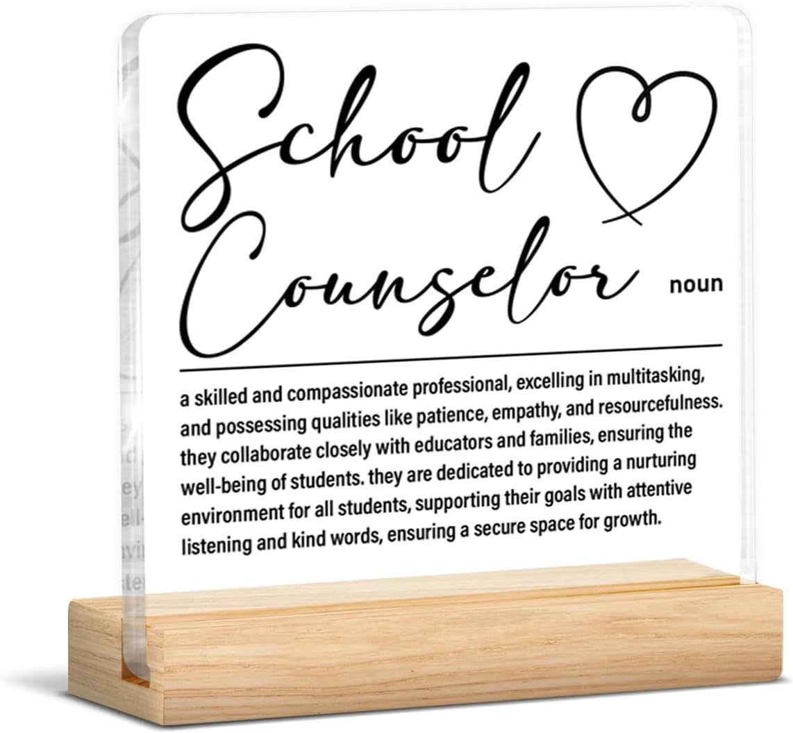 Best School Counselor Gifts for Coworker Women Men, Thank You Appreciation Gifts for School Counselor Definition Acrylic Sign Counselors Office Desk Decor
