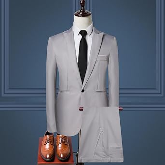 Men Suits 2 Piece Set Slim Fit Loose Fit Casual One Button Wedding Prom Suit Separates Blazer Jacket Pants Set