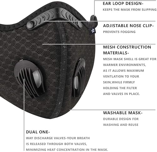 Miniatura 3 de SPRING SEAON Mascarilla deportiva con válvulas y filtros, lavable, reutilizable, para ciclismo, antipolvo, ajustable, para hombres y mujeres, viajes