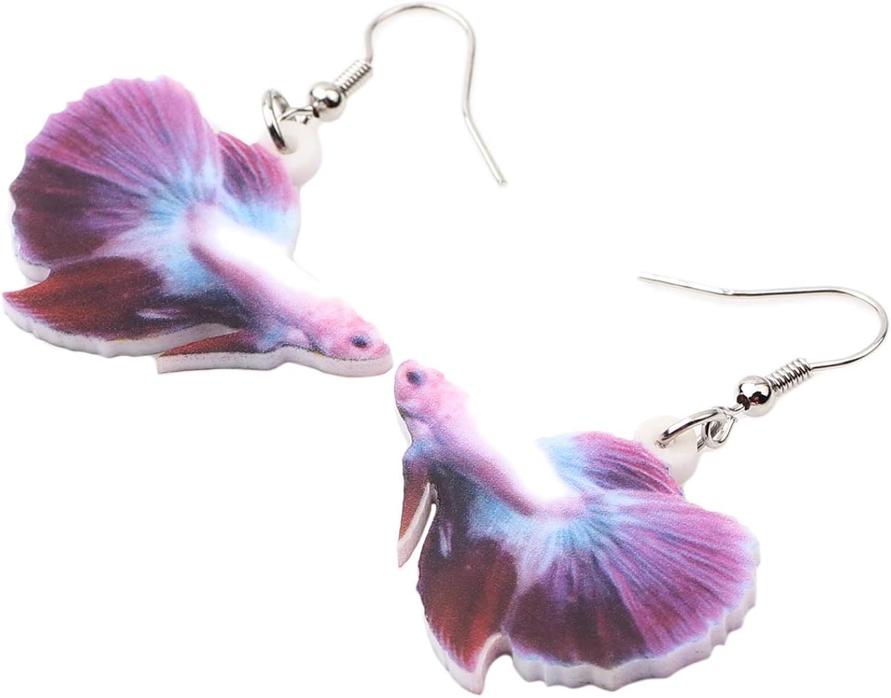 Miniatura 4 de DUOWEI - Pendientes de acrílico con diseño de peces tropicales de dibujos animados coloridos para la vida marina