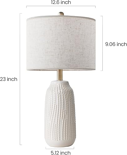 Miniatura 5 de Juego de 2 lámparas de mesa de cerámica de 23 pulgadas, lámpara de mesa de cerámica regulable de 3 vías para dormitorio, casa de campo, lámparas de