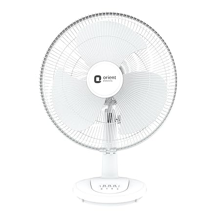 Orient Electric 400 mm Table 77 | High Speed Table Fan | 2100 RPM 95 CMM | 100% Copper Motor | 90 Degree Oscillation | 3 Speed Control | Military Grade Guard | White