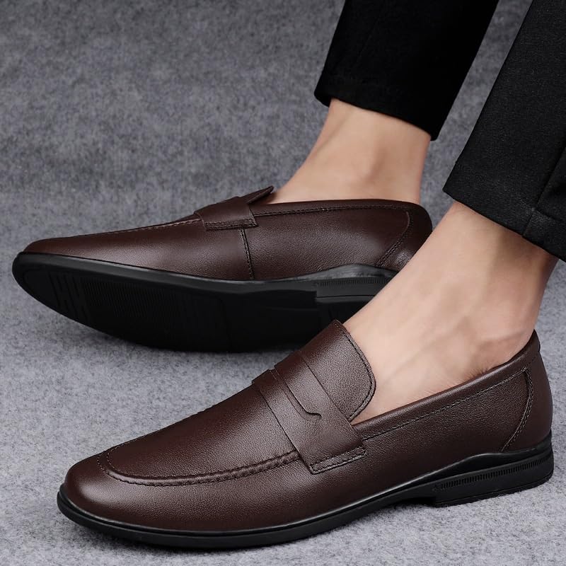 Dress Formal Shoes for Mens Anti-Slip Non Slip Rubber Sole Block Heel Low Top Classic Slip-on Pu Leather Wedding Plain Toe2