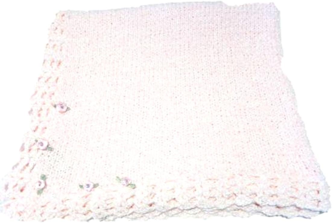 Knitted Crochet Finished Rayon Pink Chenille Large Baby Blanket