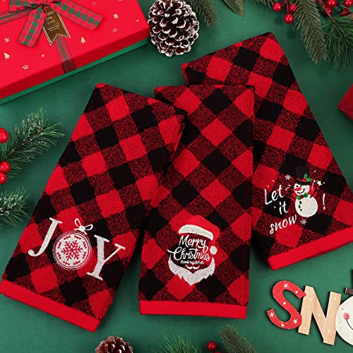 Mceast 3 Pack Christmas Hand Towels 14 X 25 Inch Cotton Towels Embroidered Christmas Bath Towels Red And Black Buffalo Plaid Hand Towels For Bathroom Kitchen Soft Washcloths For Drying, Cleaning #TOP4