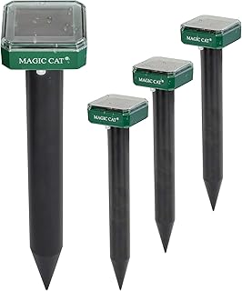 MAGIC CAT Solar Mole Repellent, 4 Pack Ultrasonic & Solar Powered Gopher Repellent, Waterproof Sonic Groundhog Repeller Ro...