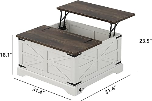 Miniatura 2 de furomate Mesa de centro cuadrada de granja, mesa de centro de madera con gran compartimento de almacenamiento oculto para sala de estar, mesa