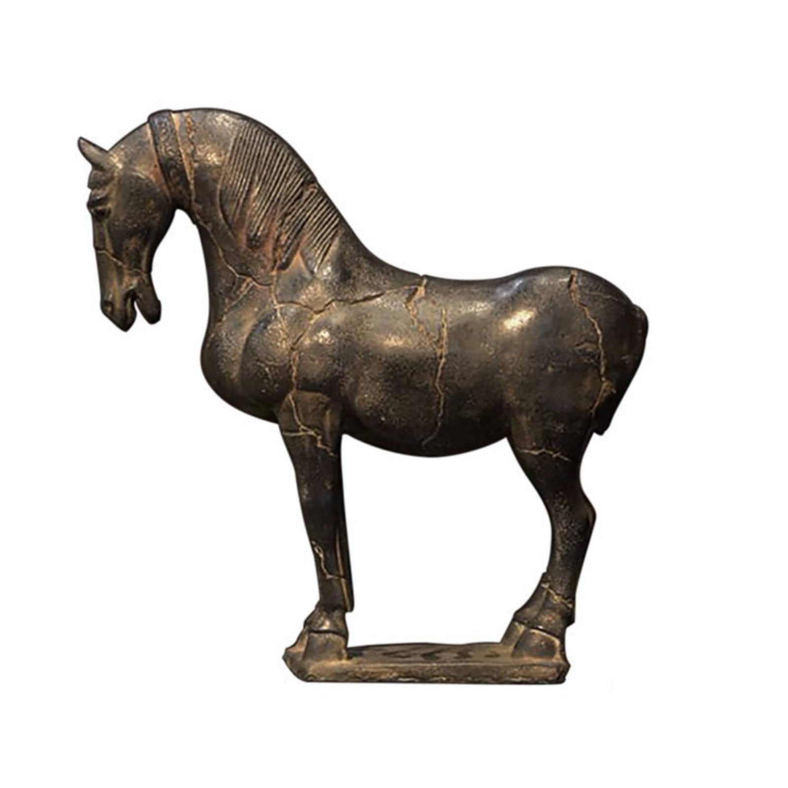 Colcolo Statua Cavallo Scultura Cavallino Figurina Cavallo Decorazione Cavallo Decorativo Grande Pietra su Base Solida in Marmo Adatta a Scrivania Console Studio Mensola, Nero Vintage