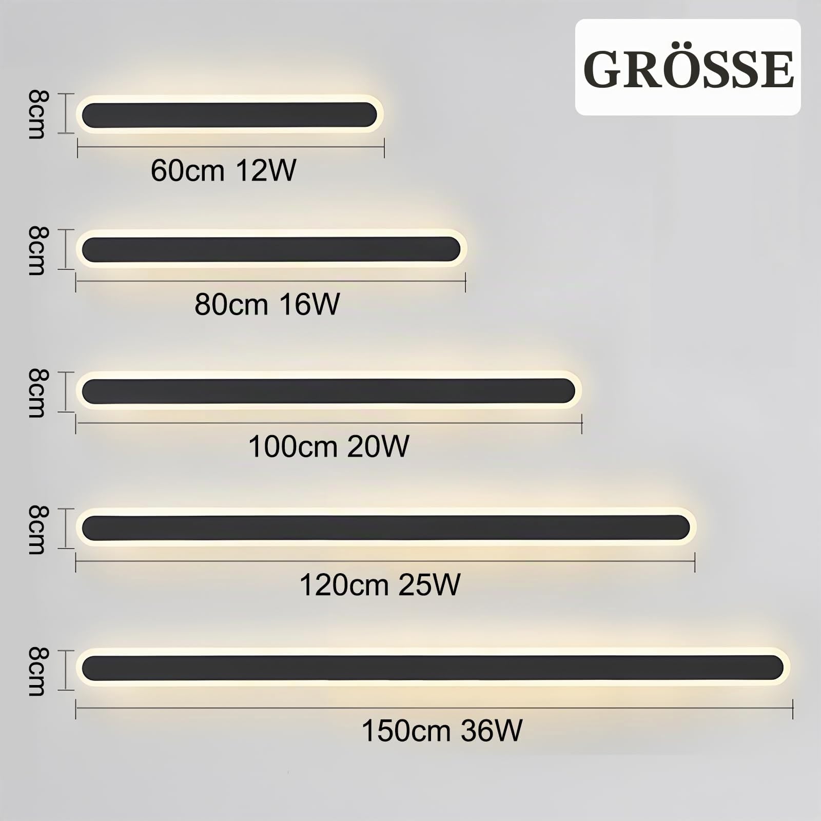 25W/120CM Wandleuchte Aussen LED Lange Wandlampe mit Fernbedienung | Moderne Wasserdicht Ip65 Wandleuchte,Dimmbar 10-100%, 3000K-6000K,,für Villa Garten Korridor Außenbalkon,110-240V,Schwarz