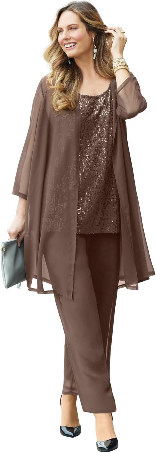 Women's Plus Size 3-Piece Sequin Tank Pant Suit