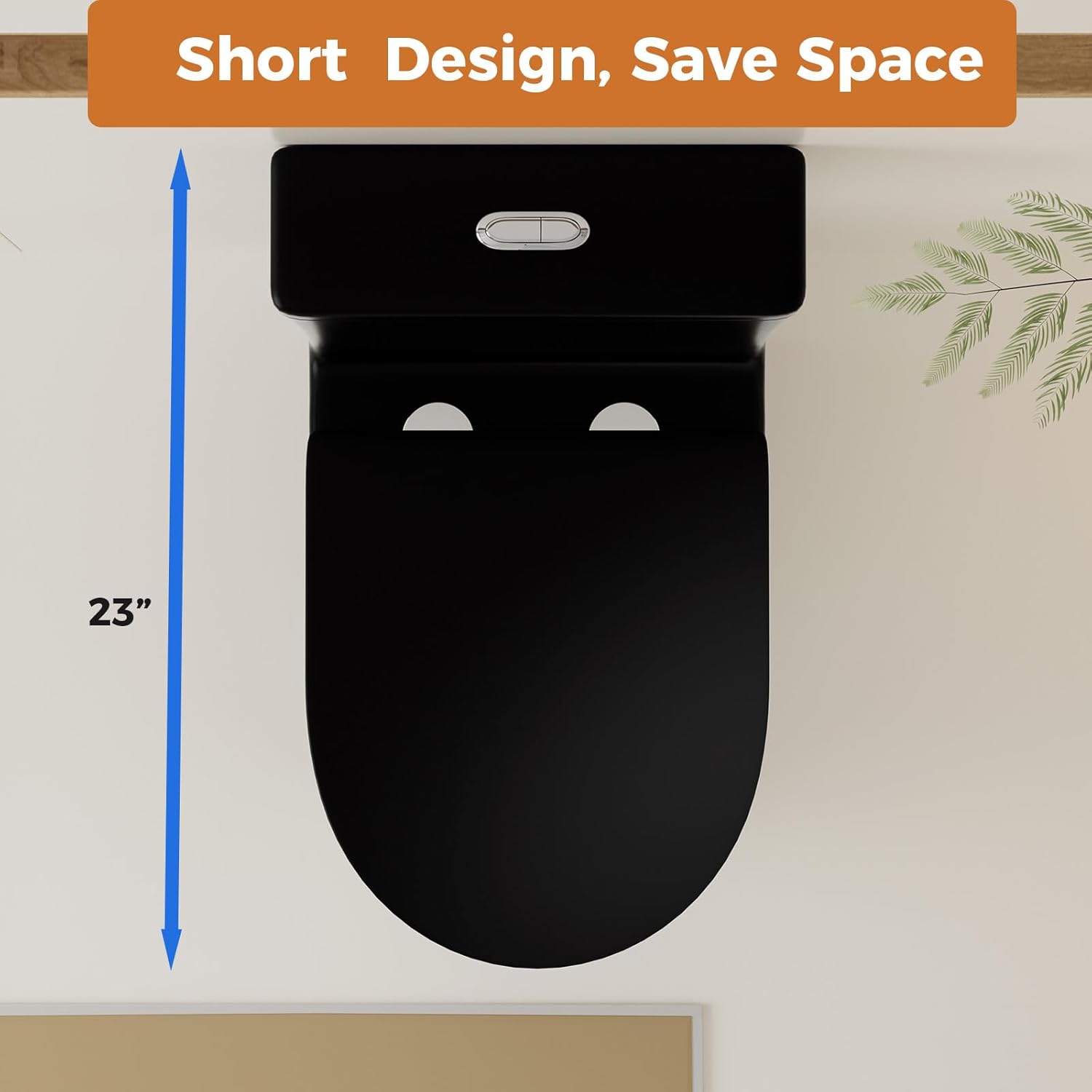 SouNor Floor Mounted 12" Rough-in Small One Piece Toilet Dual Flush 1.6/0.8 GPF Compact Modern Short Bathroom ADA Standard Height Mate Black.