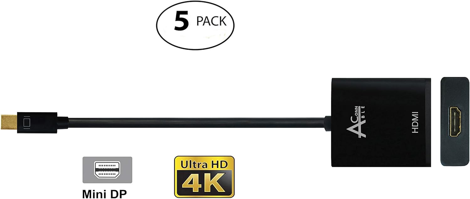 Ableconn MDPHD4KA5, 5-Pack Active Mini DisplayPort (Thunderbolt 2) to HDMI Adapter for Displays up to 4K Ultra HD 3840x2160@30Hz (Gold Plated) - Active Mini DP 1.2 to HDMI 4K UHD