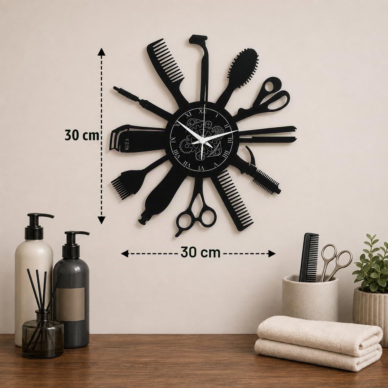 Reloj de Pared | Peluquería | Barbería | Motivos de Barber Shop (Negro B5)