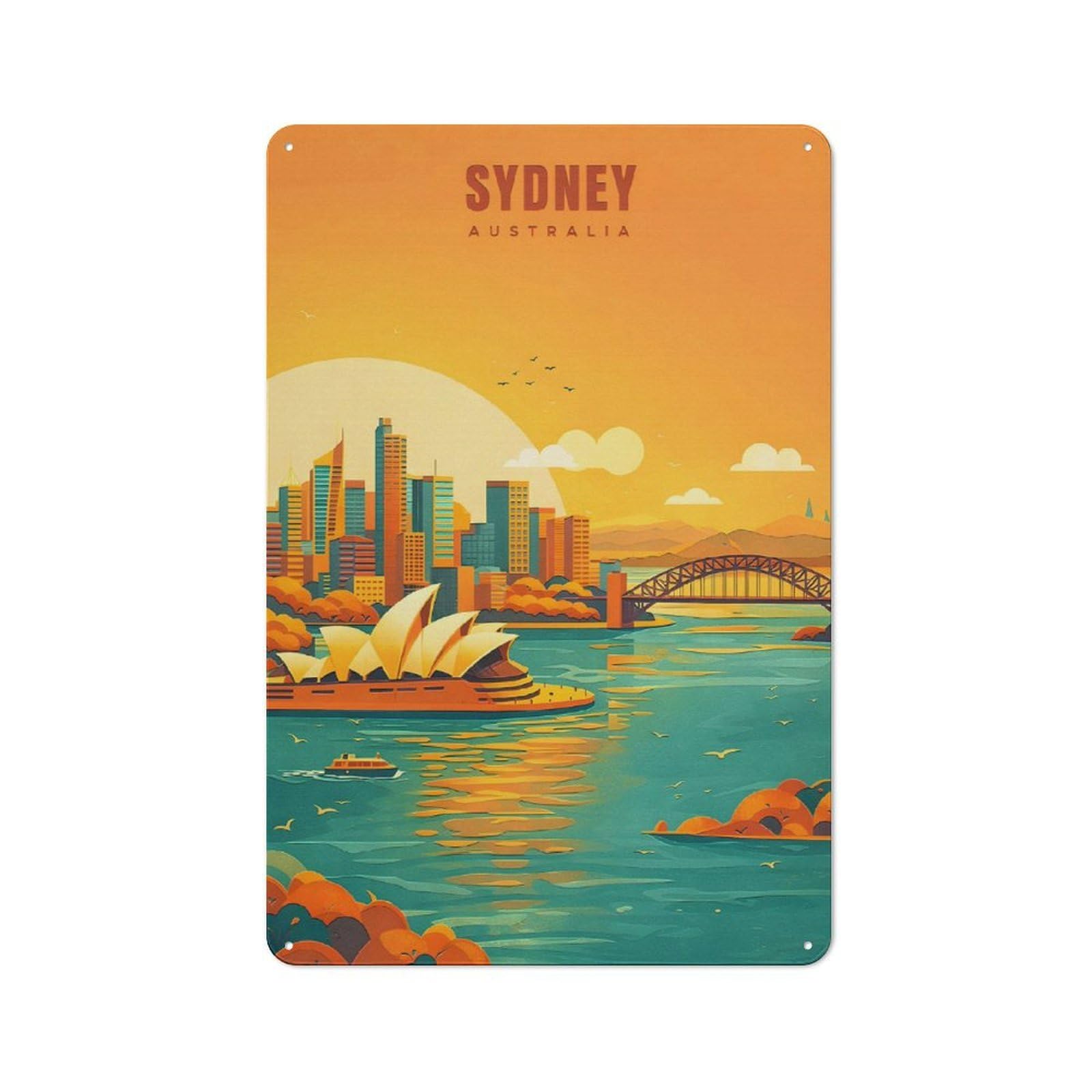 Cosy Sydney Skyline at Sunset Metal Plaque 30x20cm, Kitchen Wall Decor for Kitchen, Cafe, Pantry Or Dining Room