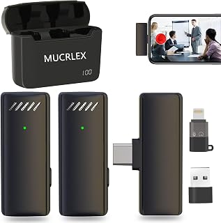 Wireless Microphones, Mini Microphones with 2 Convertible adapters for iPhone iPad Android PC in Video Vlog Recording Interview. (Black)
