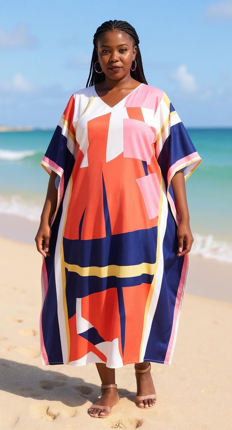 Oussum Women Plus Size Kaftans Kimono Polyester Dresses Loose Caftan Dress Ladies Evening Casual Long Maxi Lounge Beach Wear - Image 2