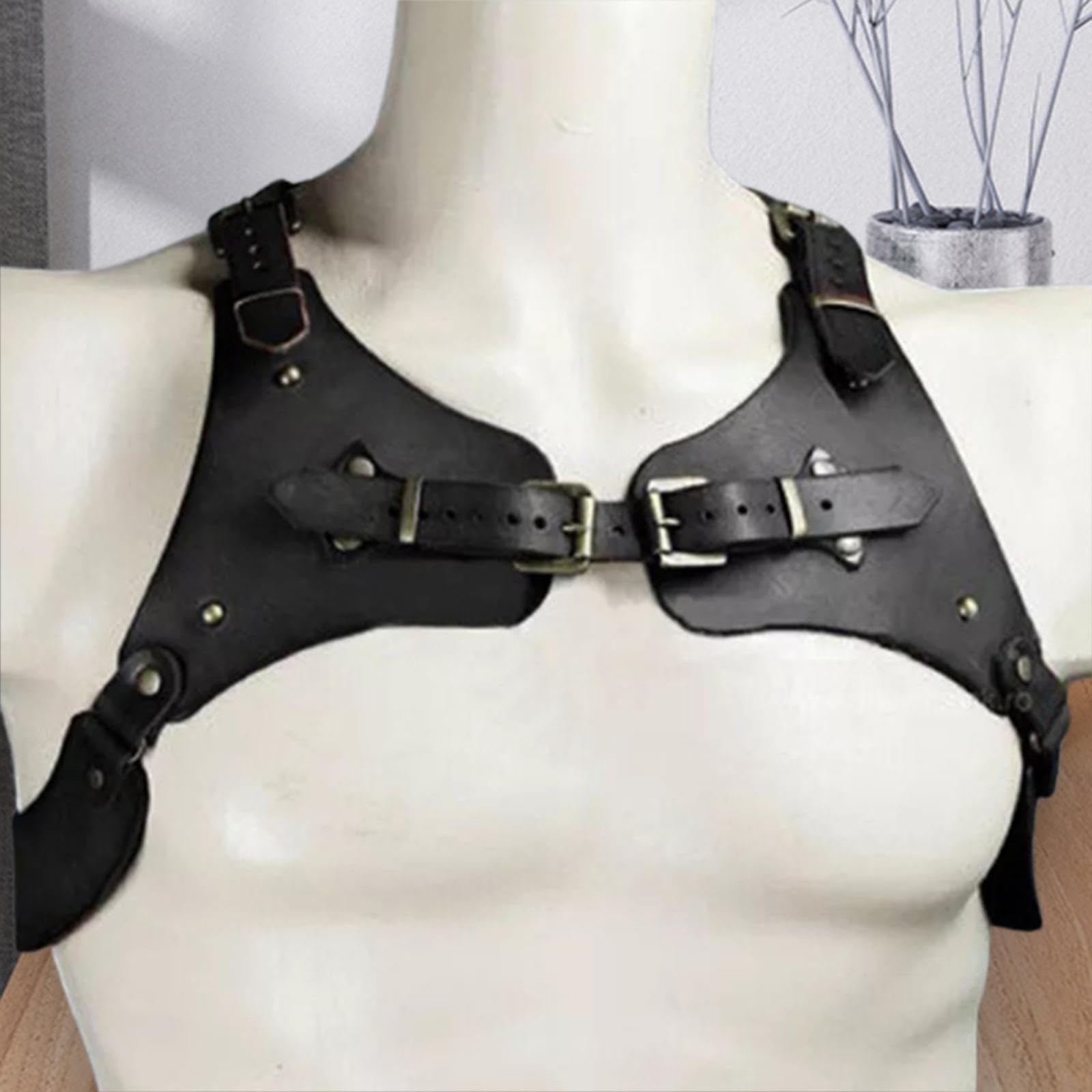 Steampunk Imbracatura per Il Torace Spalla Armatura per Il Torace Pelle PU per Uomo Cintura per Il Corpo Armatura per la Spalla per Vestire Il, Nero